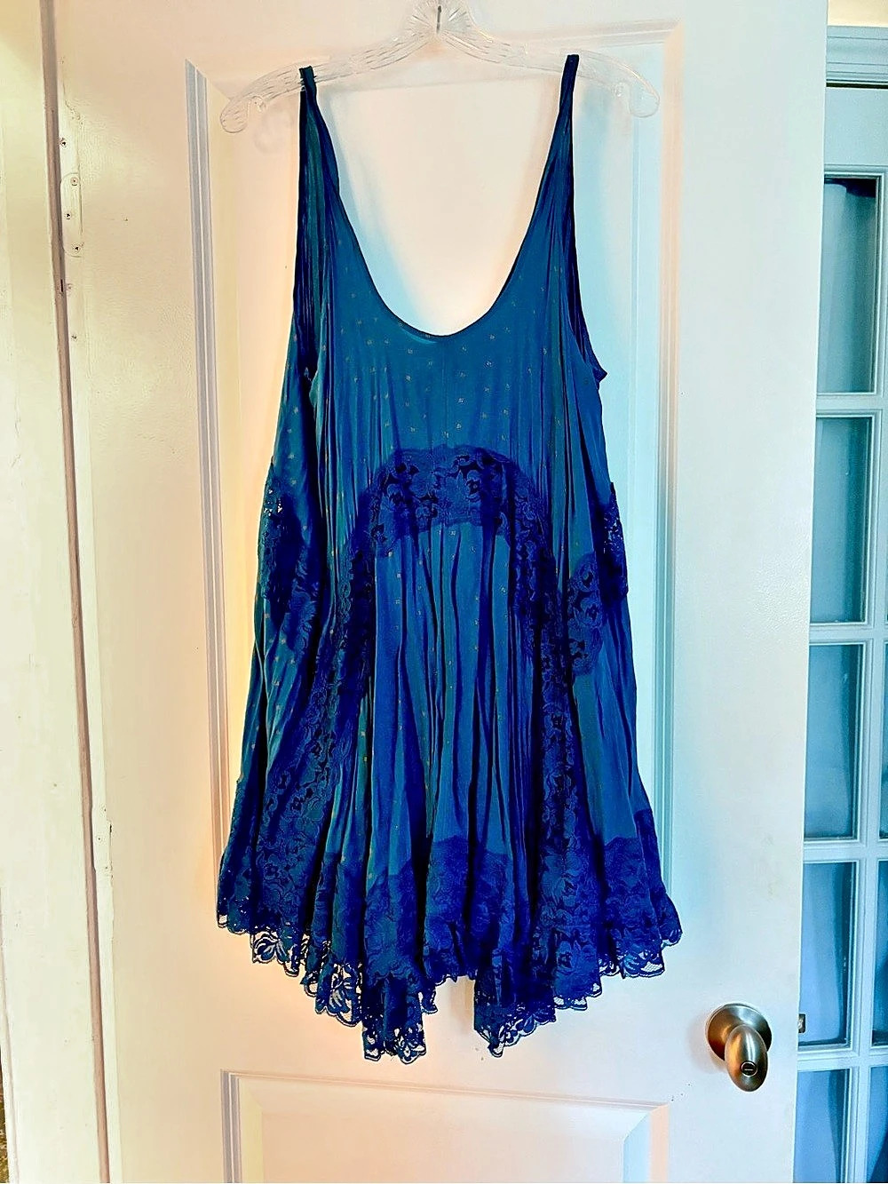 Free People Adella Slip Dress Floral Lace Mini Dress in Blue & Orange